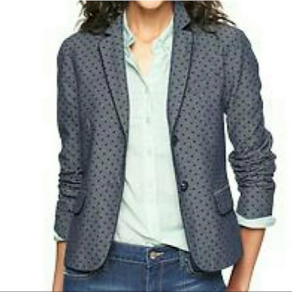Gap Blue Navy Polka Dot Button Front Chambray The Academy Blazer Size 4 - Picture 7 of 7